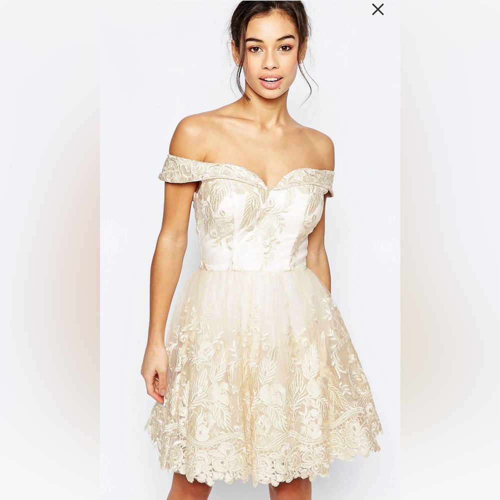 Chi Chi London Petite Bardot Lace Dress